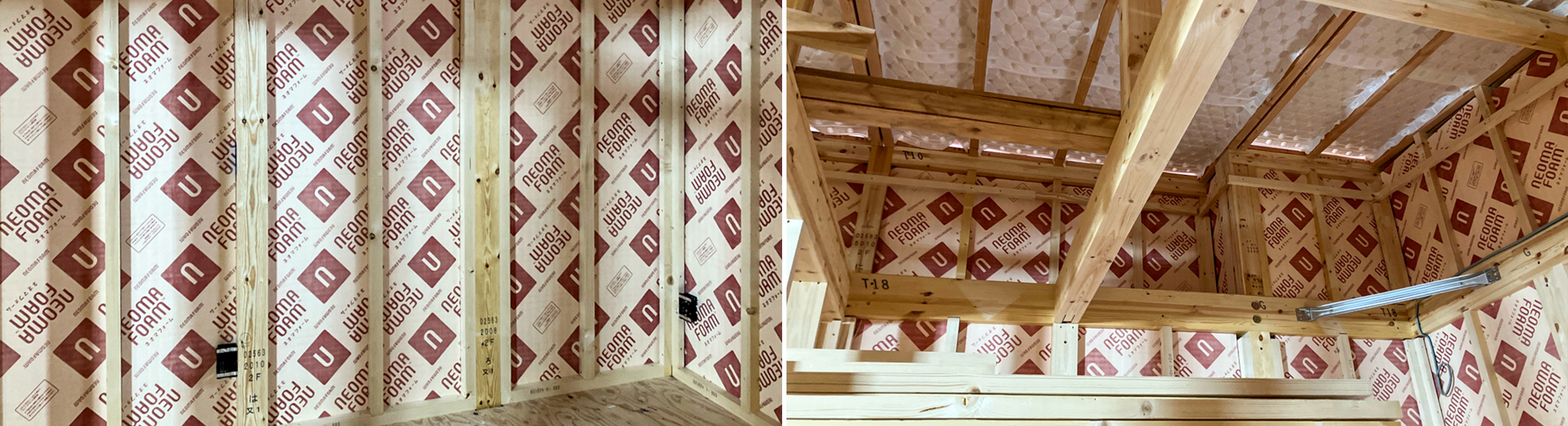 骨組みをし断熱材を設置した状態の内装