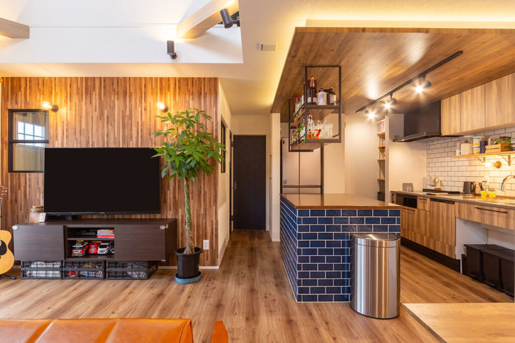 アメリカンハウスのリビングとキッチン